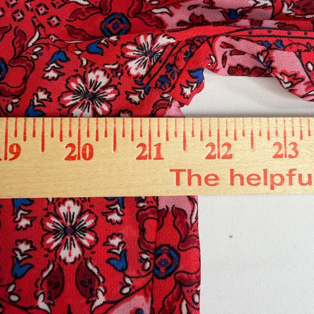 Kut from the Kloth Womens Boho Indie Floral Blouse Large Red Slit Sleeve - Picture 7 of 10